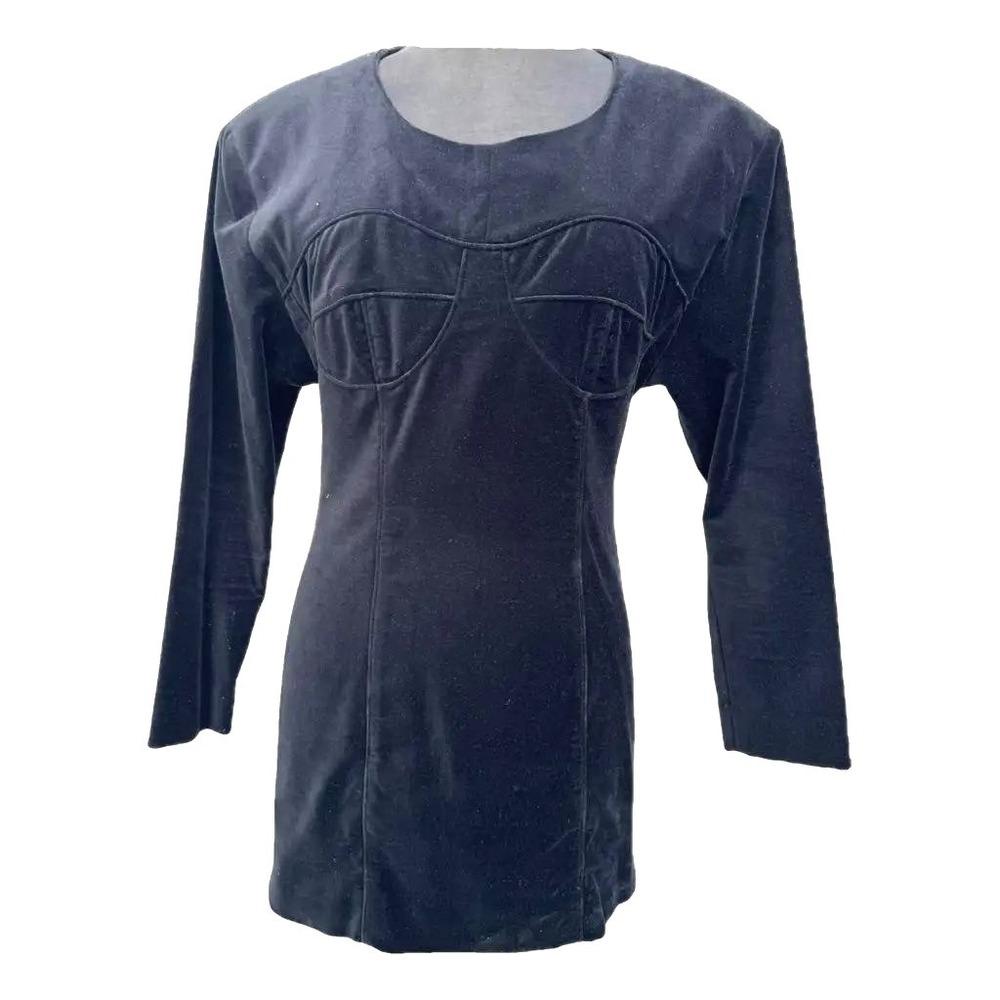 Bimba Y Lola Dress M Black Velvet Bustier Detail Mini Dress Long‎ Sleeve Witchy - Picture 2 of 9